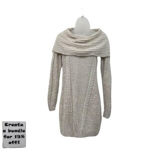 Maurices Mini Sweater Dress Cable Knit Cowl Neck On / Off Shoulder Ribbed Hem Sm
